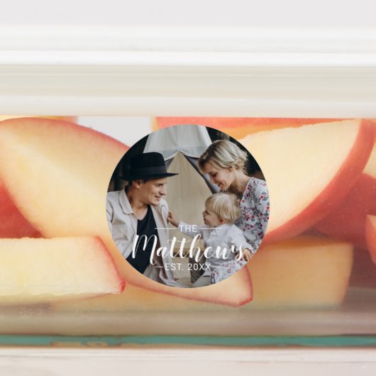 Aangepaste foto met familienaam en vastgesteld jaa labels (Aangebracht)