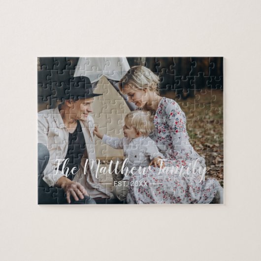 Aangepaste foto met familienaam en vastgesteld jaa legpuzzel (Horizontaal)