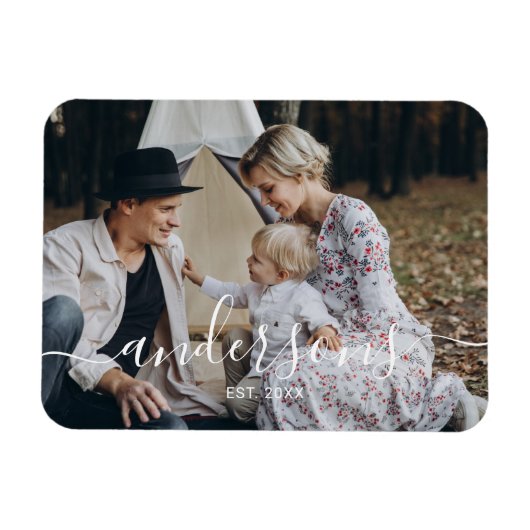 Aangepaste foto met familienaam en vastgesteld jaa magneet (Horizontaal)