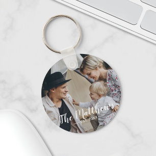 Aangepaste foto met familienaam en vastgesteld jaa sleutelhanger
