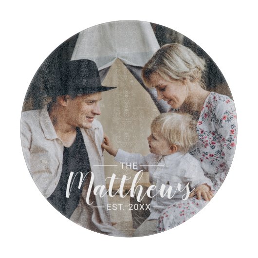 Aangepaste foto met familienaam en vastgesteld jaa snijplank (Voorkant)