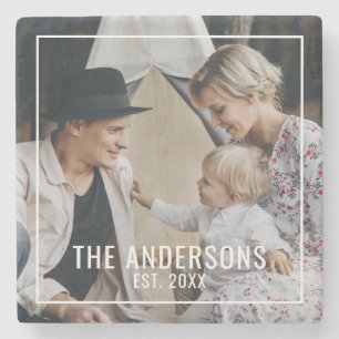 Aangepaste foto met familienaam en vastgesteld jaa stenen onderzetter