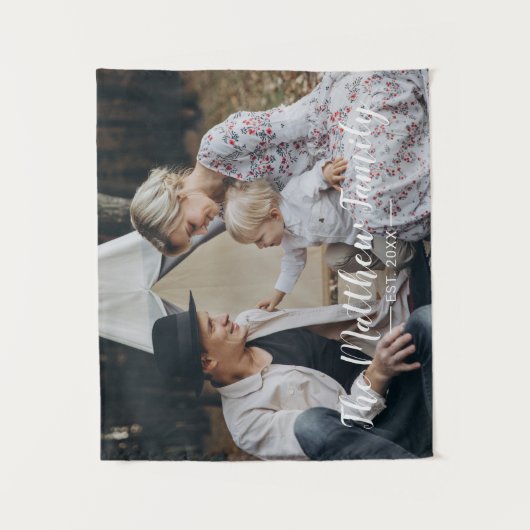 Aangepaste foto met familienaam en vastgesteld jaa wandkleed (Voorkant)