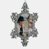 Aangepaste foto met familienaam tin sneeuwvlok ornament (Links)