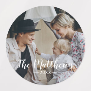 Aangepaste foto met familienaam vakantie labels