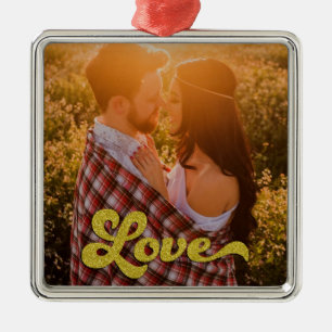 Aangepaste foto met Gold Love Overlay Metalen Ornament