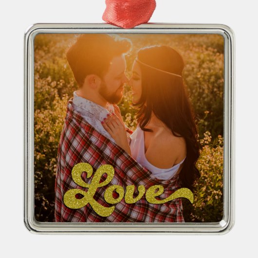 Aangepaste foto met Gold Love Overlay Metalen Ornament (Voorkant)