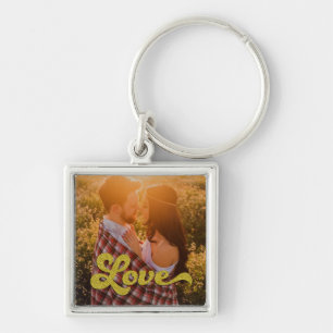Aangepaste foto met gouden Liefde Sleutelhanger