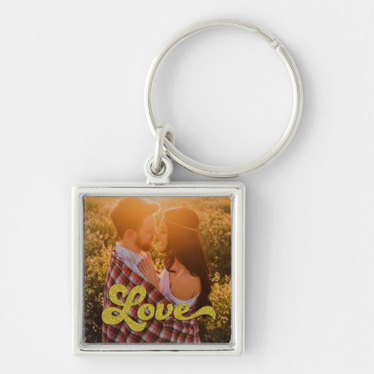 Aangepaste foto met gouden Liefde Sleutelhanger (Voorkant)
