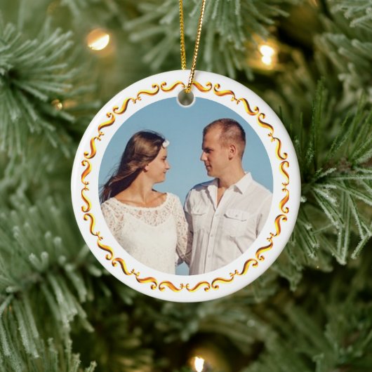 Aangepaste foto met gouden lijst keramisch ornament (Boom)