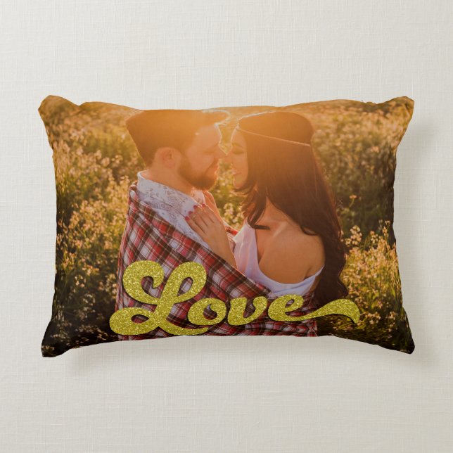 Aangepaste foto met gouden Love-overlay Accent Kussen (Voorkant)