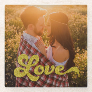Aangepaste foto met gouden Love-overlay Glazen Onderzetter