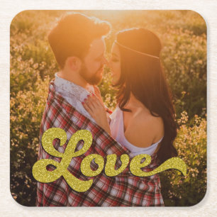 Aangepaste foto met gouden Love-overlay Kartonnen Onderzetters