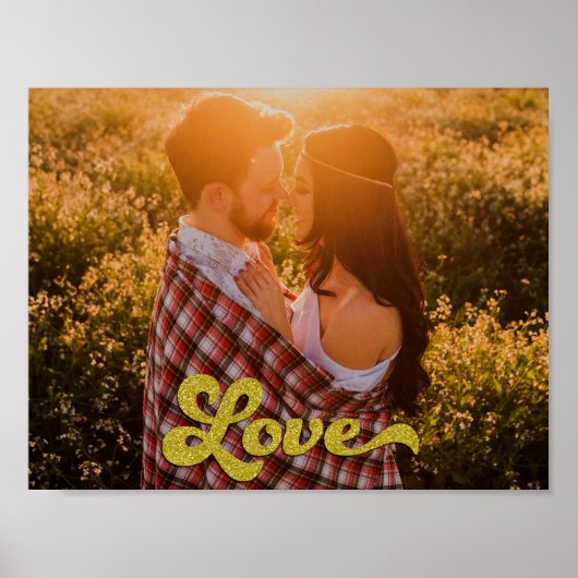 Aangepaste foto met gouden Love-overlay Poster (Voorkant)
