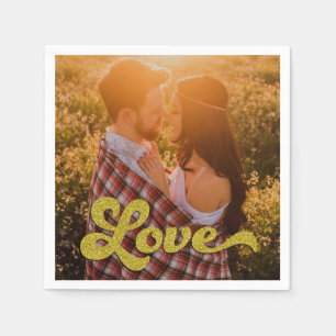 Aangepaste foto met gouden Love-overlay Servet