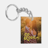 Aangepaste foto met gouden Love-overlay Sleutelhanger (Voorkant Links)