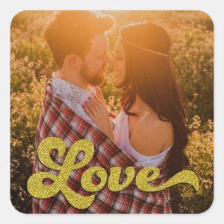 Aangepaste foto met gouden Love-overlay Vierkante Sticker