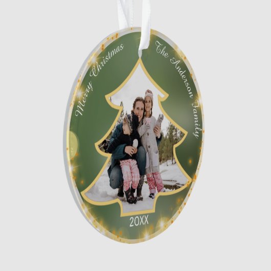 Aangepaste foto met kerstboomstructuur, tweezijdig ornament (voorkant)