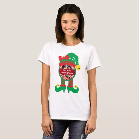 Aangepaste foto met Kerstmis Elf T-Shirt (Voorkant volledig)