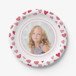 Aangepaste foto met kleurrijk roze hartpatroon papieren bordje