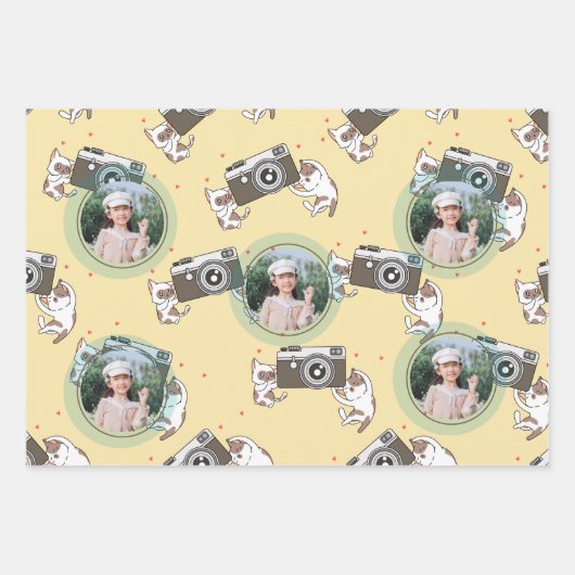 Aangepaste foto met kutkat houdcamera op zaterdag inpakpapier vel (Voorkant 3)