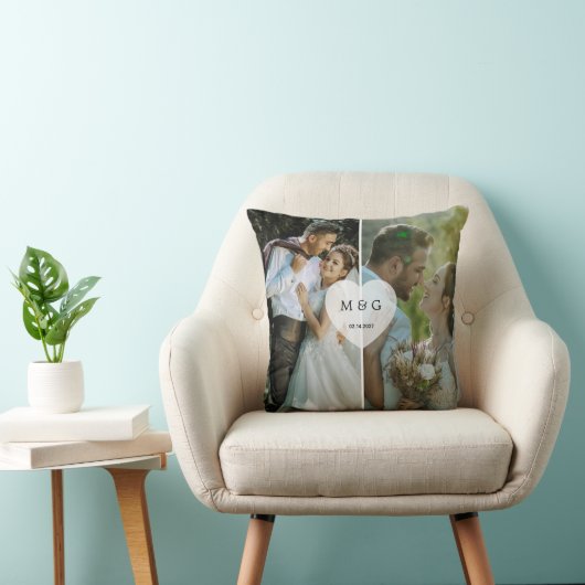Aangepaste foto met monogram en datum symbool van kussen (Stoel)