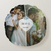 Aangepaste foto met monogram en datum symbool van rond kussen (Voorkant)