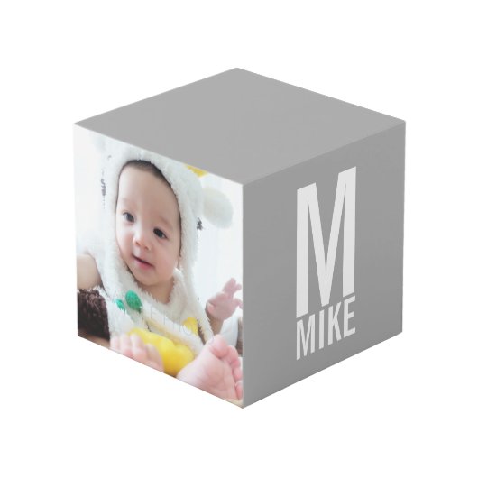 Aangepaste foto met monogram en naam kubus (Achter hoekig)