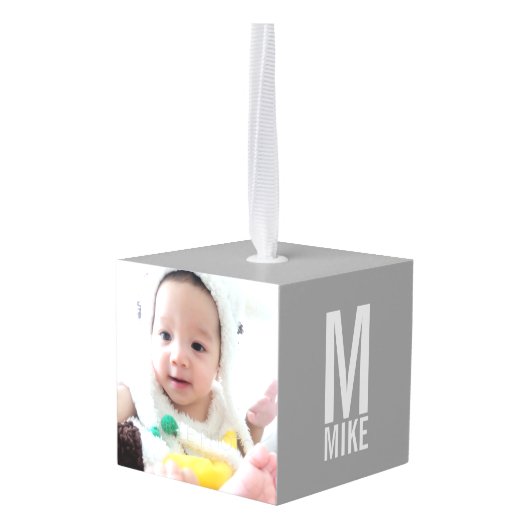 Aangepaste foto met monogram en naam ornament (Achter hoekig)