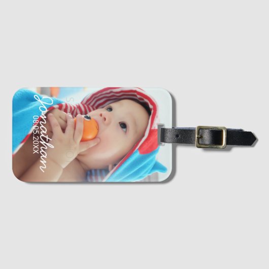 Aangepaste foto met naam en datum bagagelabel (Voorkant (horizontaal))