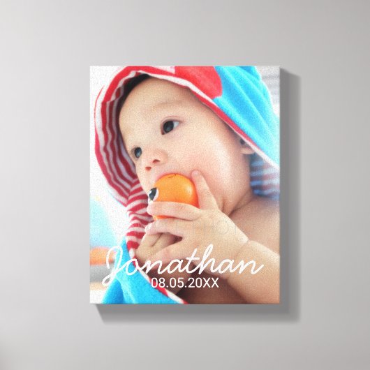 Aangepaste foto met naam en datum canvas afdruk (Voorkant)