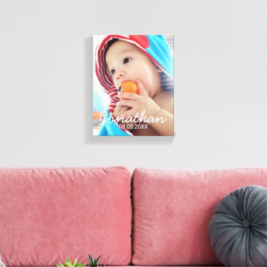 Aangepaste foto met naam en datum canvas afdruk (Insitu (Woonkamer))