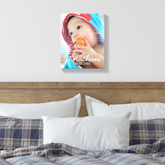 Aangepaste foto met naam en datum canvas afdruk (Insitu (Slaapkamer))