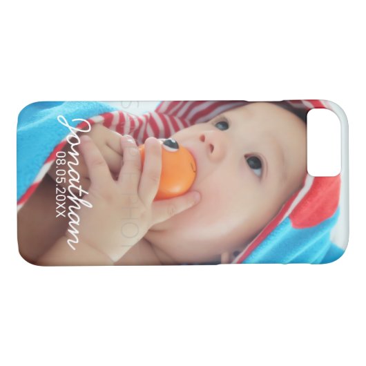 Aangepaste foto met naam en datum Case-Mate iPhone case (Achterkant (Horizontaal))