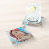 Aangepaste foto met naam en datum glazen onderzetter (Schuin)