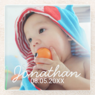 Aangepaste foto met naam en datum glazen onderzetter