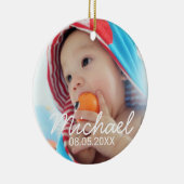 Aangepaste foto met naam en datum keramisch ornament (Rechts)