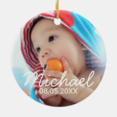 Aangepaste foto met naam en datum keramisch ornament (Achterkant)