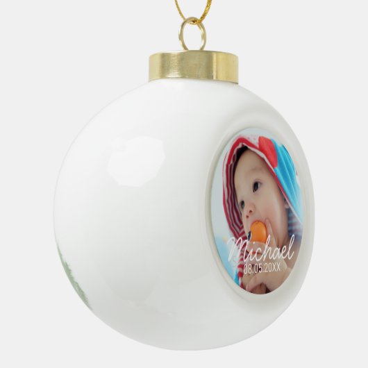 Aangepaste foto met naam en datum keramische bal ornament (Links)