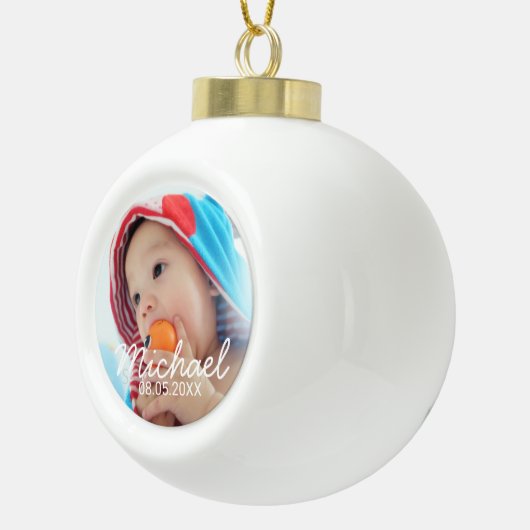 Aangepaste foto met naam en datum keramische bal ornament (Rechts)