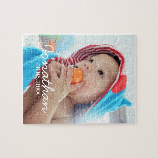 Aangepaste foto met naam en datum legpuzzel (Horizontaal)