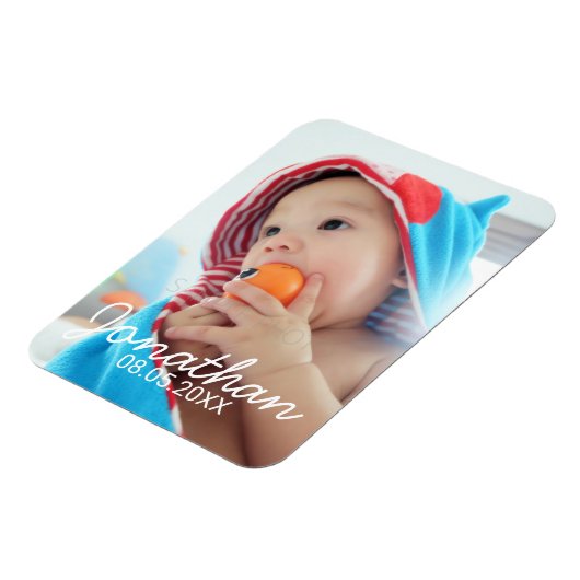 Aangepaste foto met naam en datum magneet (Linkerzijde)