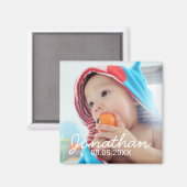 Aangepaste foto met naam en datum magneet (Voorkant / Achterkant)