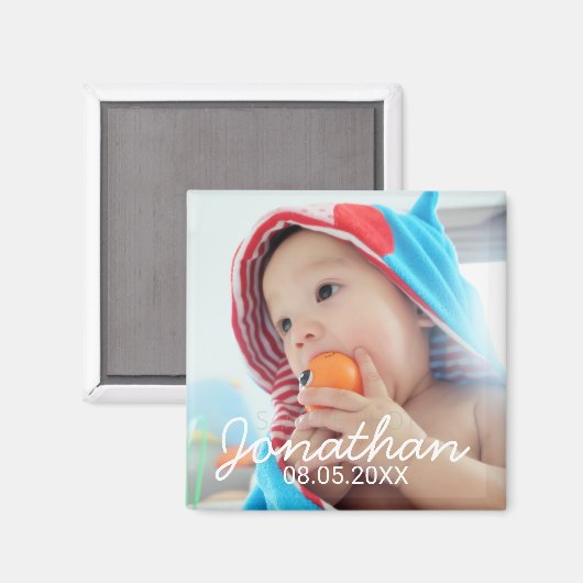 Aangepaste foto met naam en datum magneet (Voorkant / Achterkant)