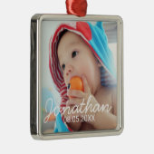 Aangepaste foto met naam en datum metalen ornament (Rechts)