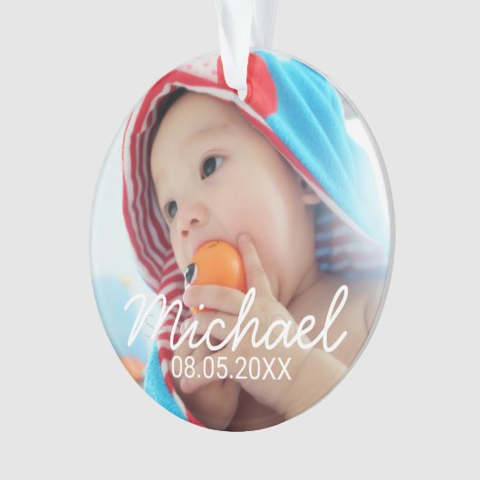 Aangepaste foto met naam en datum ornament (voorkant)