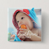 Aangepaste foto met naam en datum vierkante button 5,1 cm (Voorkant)