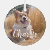 Aangepaste foto met naam glas ornament (Voorkant)