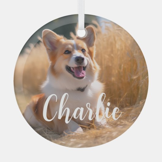 Aangepaste foto met naam glas ornament (Voorkant)
