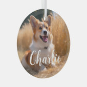 Aangepaste foto met naam glas ornament (Voorkant Rechts)